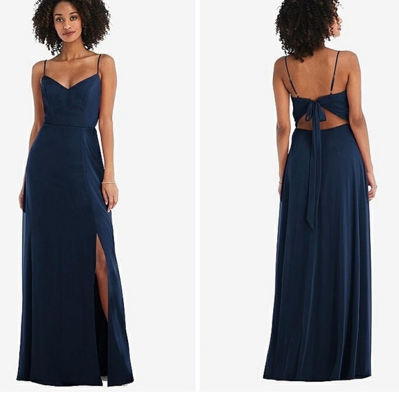 After Six Tie-Back Cutout Maxi Dress W/Front Slit Midnight Navy 8R - Picture 1 of 11